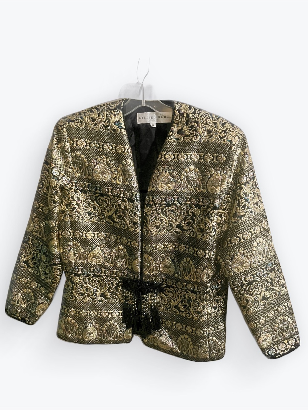 Vintage Lillie Rubin Metallic Brocade Jacket Women’s 12 BlackGold Evening Blazer